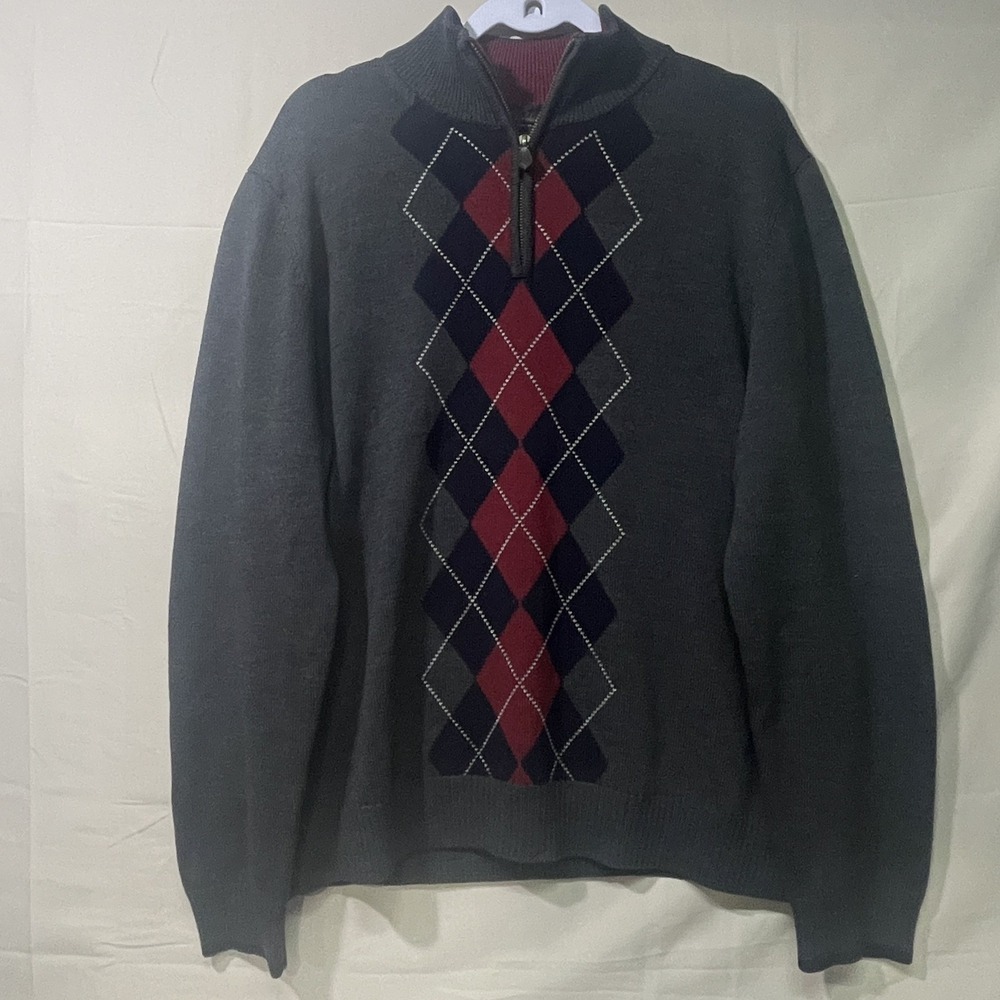 BROOKS BROTHERS Extra Fine Italian MERINO WOOL Half Zip Argyle Sweater Mens LRG